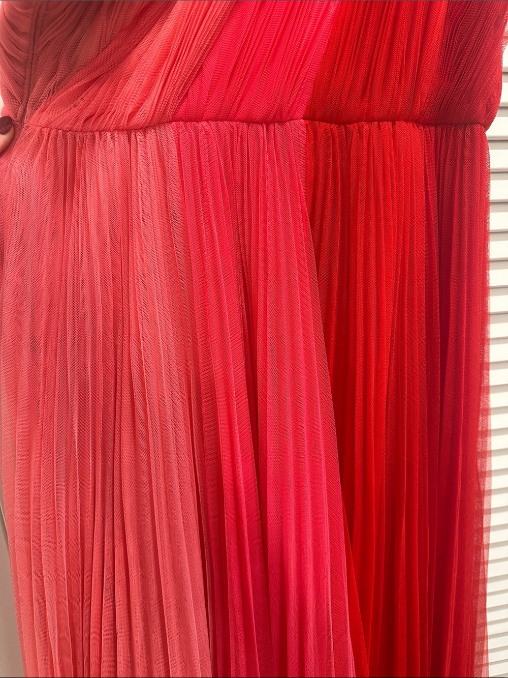 Hutch One-Shoulder Color Block Tulle Pleated Dress in Pink & Red Size 10 - Picture 6 of 7